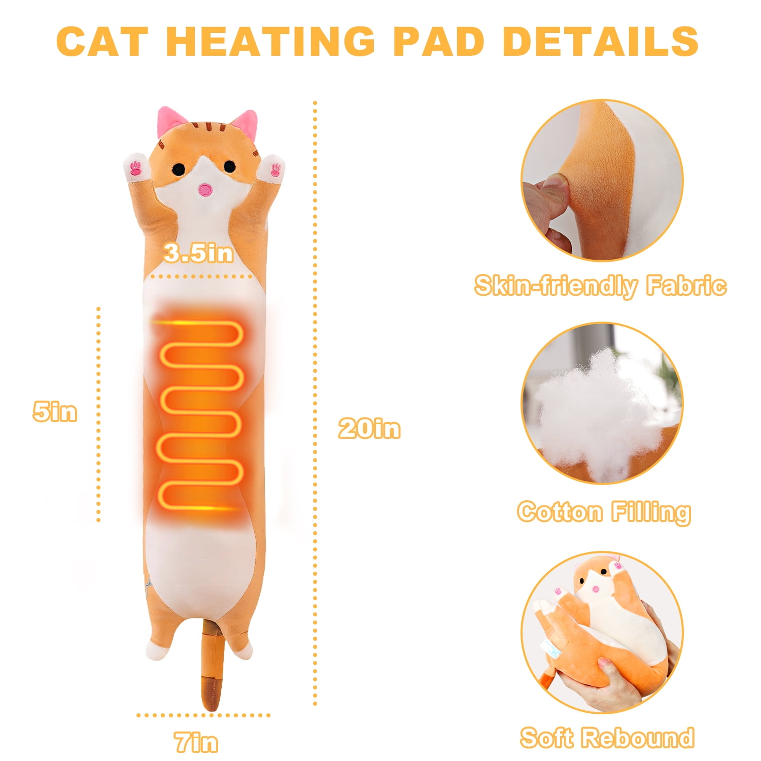 Cat Heating Pad for Period Cramps Menstrual Pain Relief, Portable Electric Heat Pads USB Powered, Cute Stuff Stuffed Animals Funny Gifts for Women Teen Girls s Cat Lovers Birthday Easter Christmas
