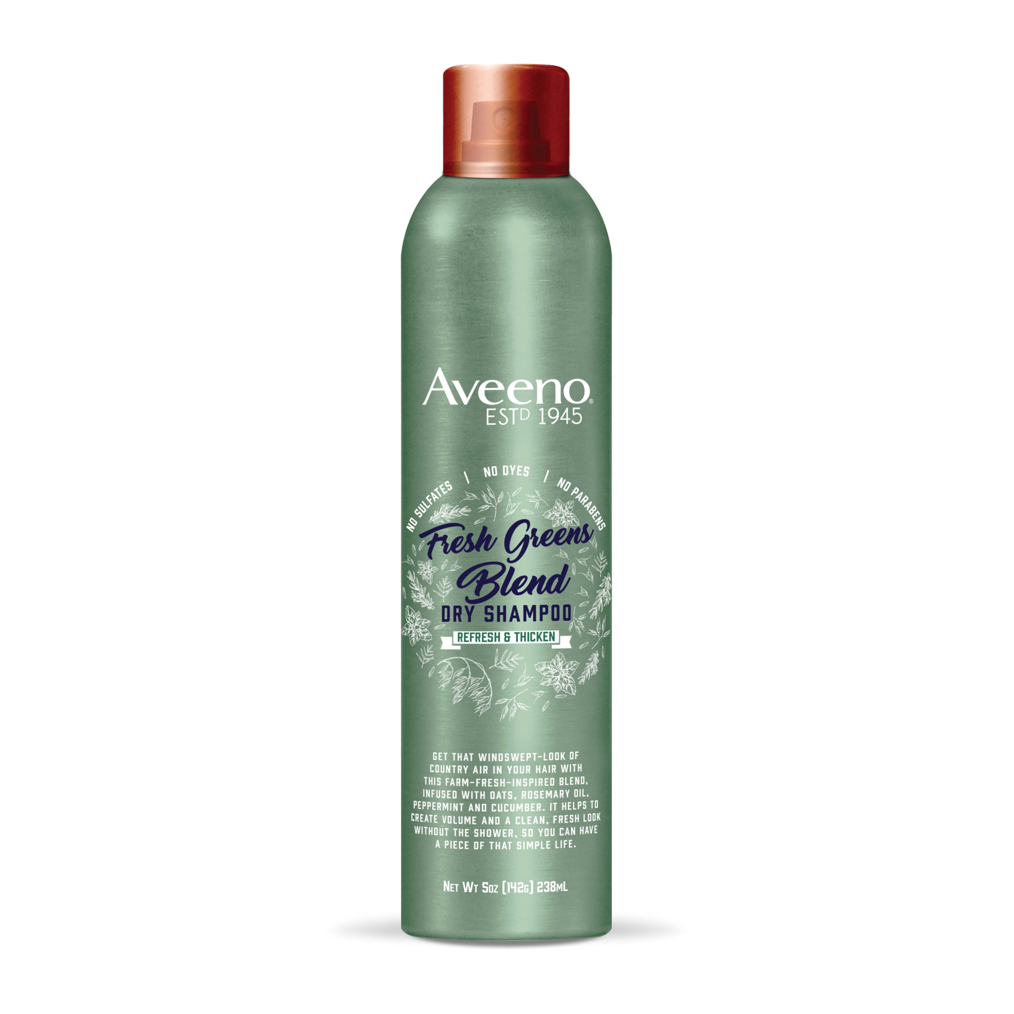Aveeno Fresh Greens Blend SulfateFree Dry Shampoo Spray with Rosemary, Peppermint & Cucumber to