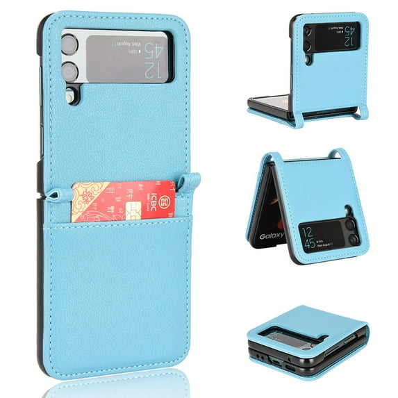 TECH CIRCLE for Samsung Galaxy Z Flip3 5G 2021 Case,Premium Lychee Texture PU Leather Wallet Case with Card Slot Shockproof Slim Fit Protective Phone Case,Skyblue