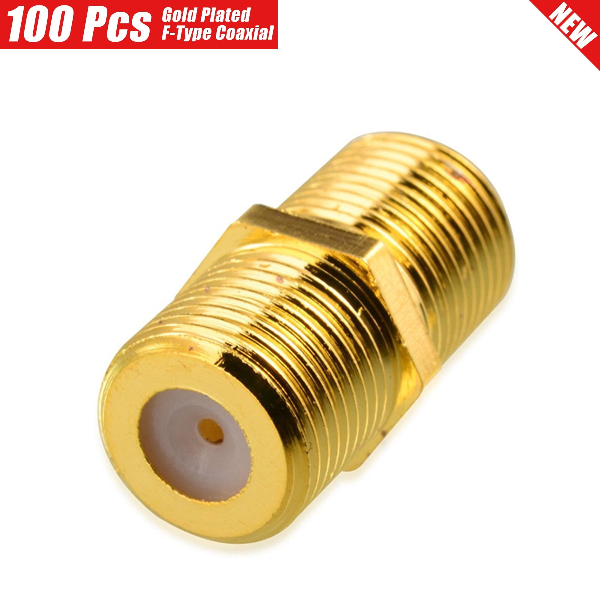 100 Pcs Gold Plated FType Female to Female Coax Coaxial Coupler Barrel