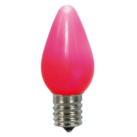 Vickerman C7 Ceramic LED Pink Bulb Nickel Base, 120V .6 Watts , 3 diodes, 25 Bulbs per bag