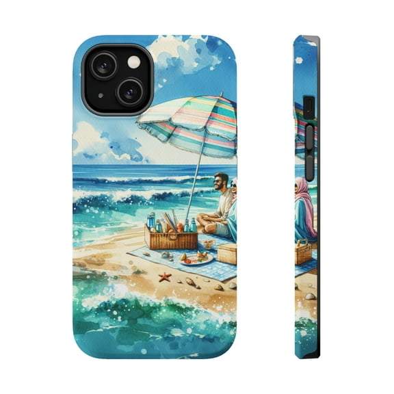 DistinctInk Tough Case for Apple iPhone 14 (6.1" Screen), Compatible with MagSafe Charging - "Tranquil Coastal Escape: A Sunny Beach"