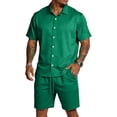 thumbnail image 3 of Mens 2 Piece Matching Set Gym Summer Sets Plus Size Beach Shirt and Shorts Fashion Drawstring Short Sleeve Outfits, 2XL, 3 of 7