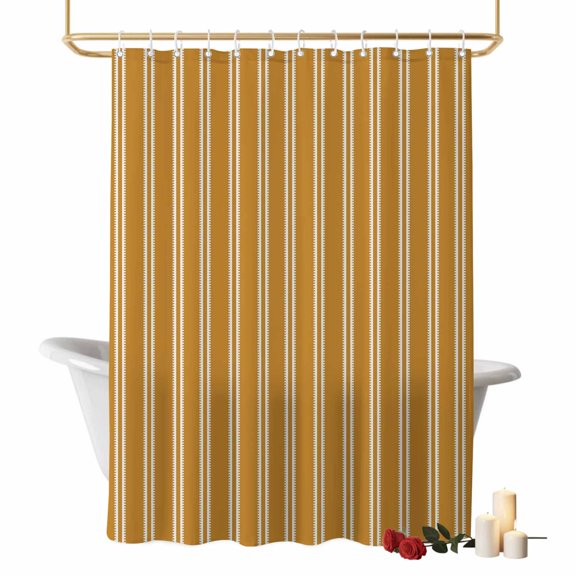 Yellow White Stripes Bathroom Shower Curtains with Hooks, Modern Yellow Verticals Lines Waterproof Fabric Washable Shower Curtain for Home Hotel Bathtub Decor 54x78 Inch