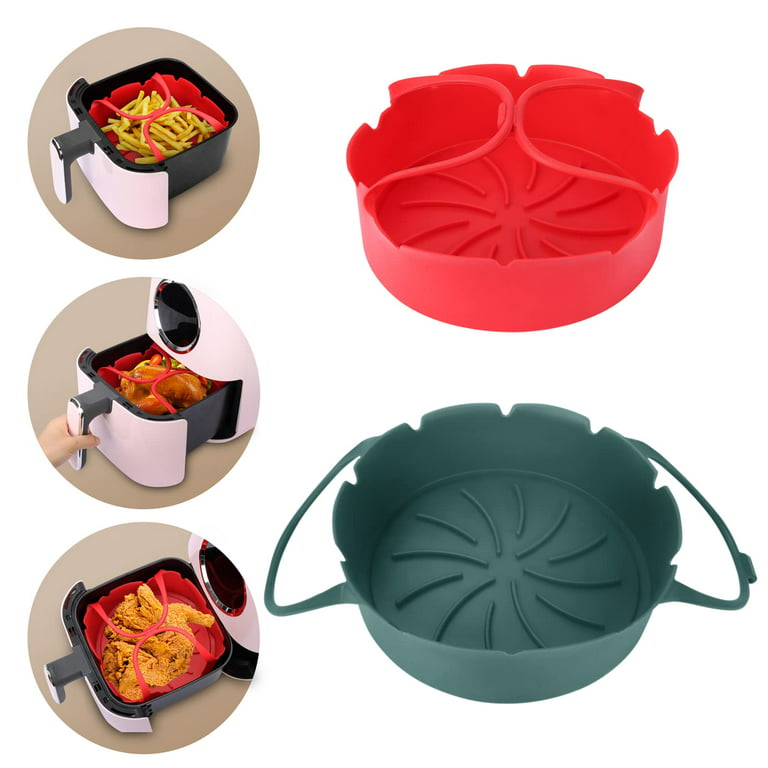 Large 7 Inch 2 Pack Silicone Air Fryer Liners Pot, Round Silicone Air Fryer  Basket Baking Tray, Apply to 3.2 - 6.5 QT Airfryer , Reusable Cooking Oven  Insert Accessories(Green Red) 