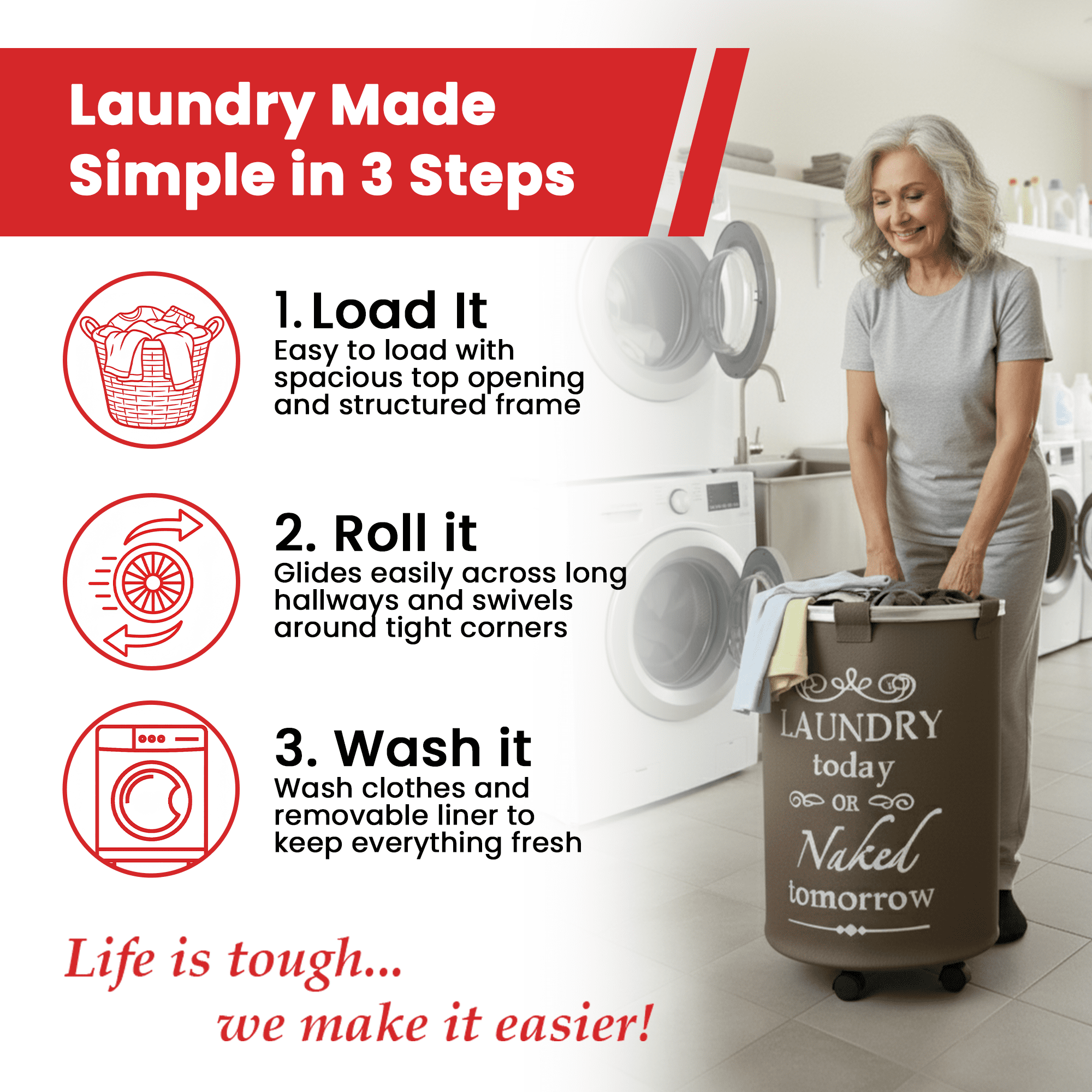 dbest products Laundry Trolley 360 Bag Hamper Basket Cart with Swivel Wheels Sorter, Brown
