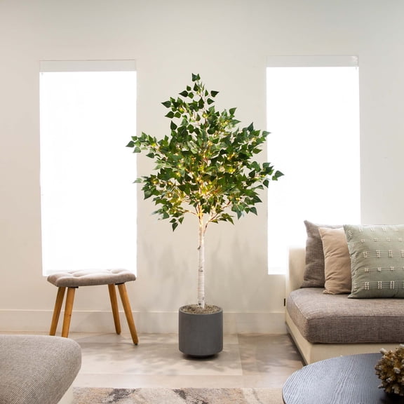 Nearly Natural Pre-Lit Birch Artificial Tree - 5' - Warm White LED Lights