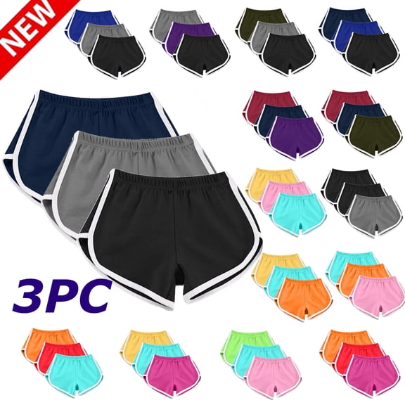 Tqyyweavej 3 Pack Running Shorts for Women Side Stripe Elastic Rise Casual Yoga Shorts Color Block Athletic Pull-On Micro Shorts