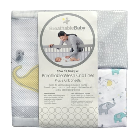 - BreathableBaby 3pc Classic Crib Bedding Set–Elephant Tales