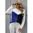 thumbnail image 3 of ABPHQTO Blusa de mujer con cuello redondo y empalme de bloques de color azul, 3 of 5