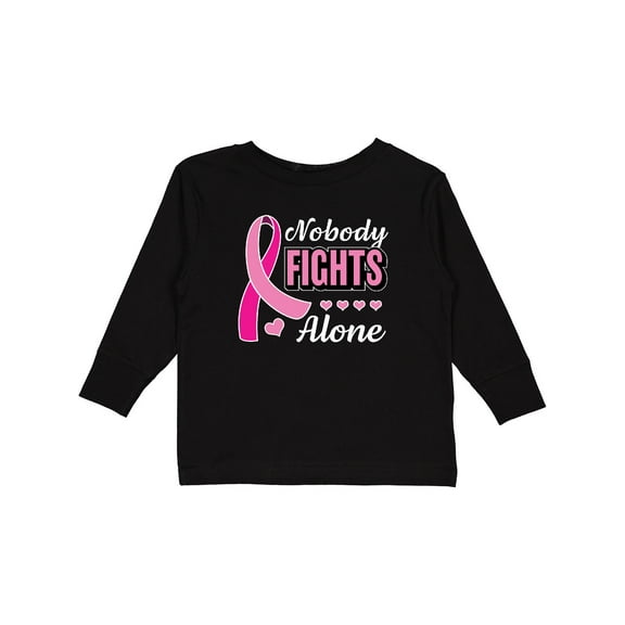 Inktastic Breast Cancer Awareness Nobody Fights Alone Pink Ribbon Boys or Girls Long Sleeve Toddler T-Shirt