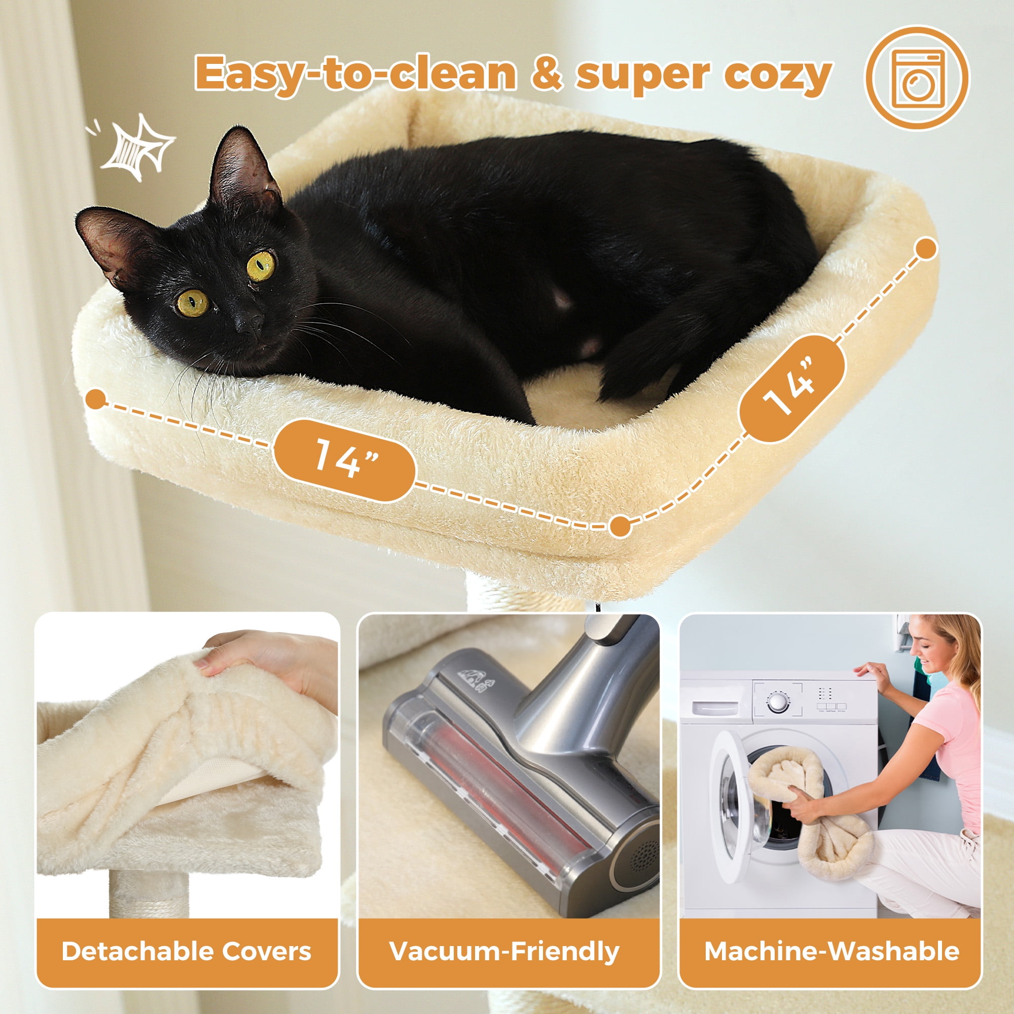 PAWZ Road 64" Cat Tree with Multi-Level Scratching Post Tower Large Hammock for Indoor Kittens Cats, Beige