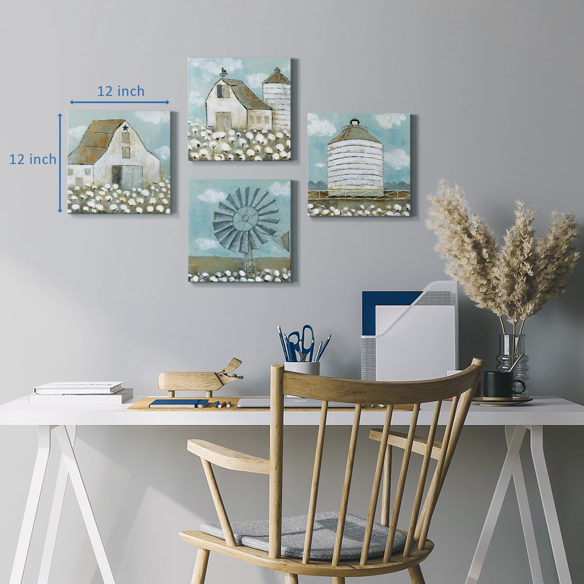 Wexford Home Teal Barn Wall Art Oil Painting 32 x 32 inches Set of 4 Barnhouse Pictures Prints for Farmhouse Cabin Home Vacation House