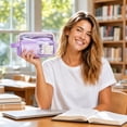 thumbnail image 4 of Large Capacity Transparent Pencil Case – Canvas Cloth, Rectangular Storage Pouch, Portable Water-Resistant, for Teens Campus Office, 4 of 9