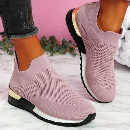 

XIAQUJ Ladies Fashion Solid Color Breathable Mesh Knitted Flat Casual Sports Shoes Women s Fashion Sneakers Pink 7.5(39)