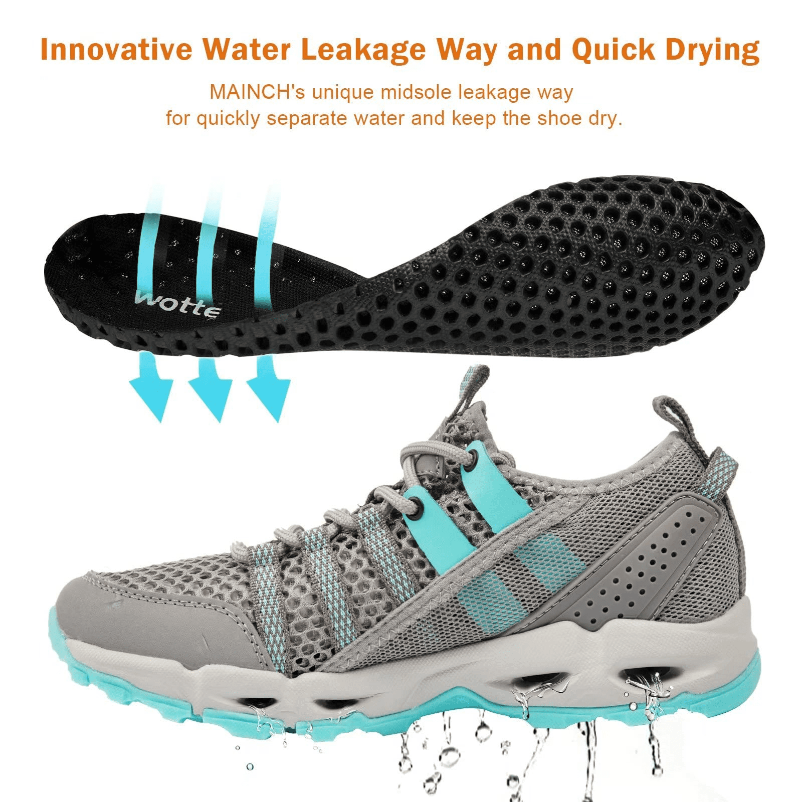 WOTTE Womens Quick Drying Water Hiking Shoes Barefoot Aqua Outdoor Sports Sneakers for Beach Swim Surf, Blue 12