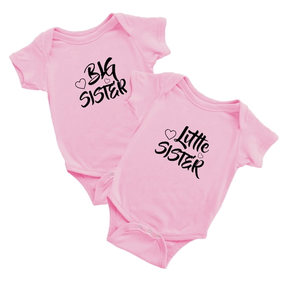 Twin Baby Newborn Baby Bodysuit Big Little Big Sister Infant Jumpsuit (Pink, 12-18M)