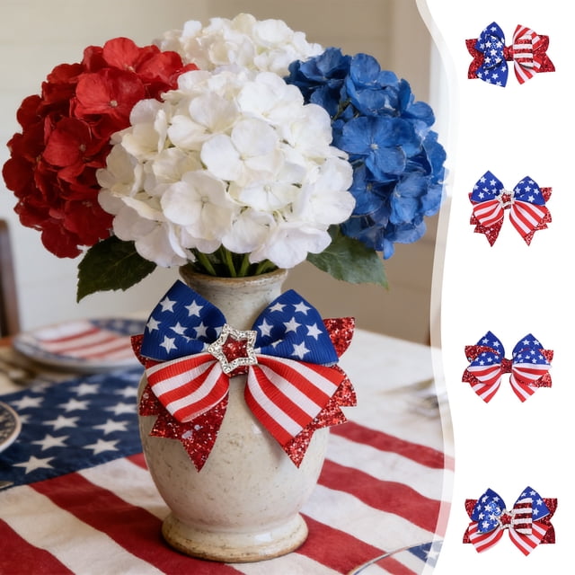 Fufafayo 4 Pcs Nœuds pour Cheveux du 4 Juillet pour Filles Pinces à Cheveux Patriotiques avec Paillettes Strass Drapeau Américain Étoile Alligator Barrettes Rouges Blanches Bleues Accessoires pour Cheveux pour Femmes Enfants Fête de la Fête de l'Indépendance