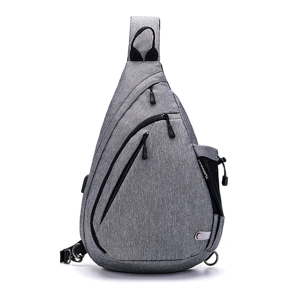 TurnWay - Bolso bandolera impermeable con puerto de carga USB para viajes, senderismo, ciclismo, camping (gris)