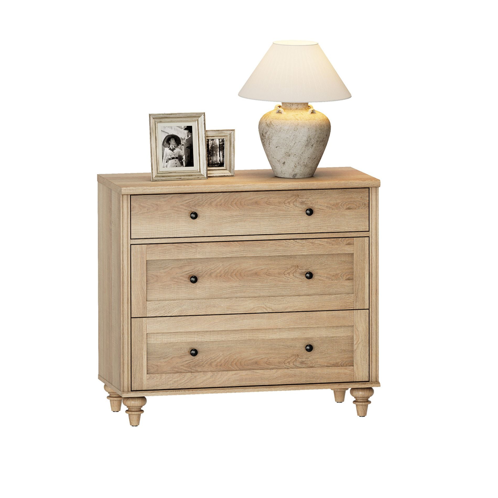 Set of 2 Oak End Tables with Drawers, Mid Century Modern Wooden Closet Storage Organizer