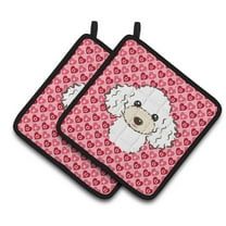 Caroline's Treasures White Poodle Hearts Pair of Pot Holders