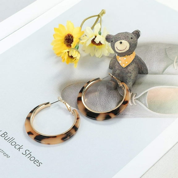 Leopard Print Alloy Acrylic Hoop Earrings Golden 47mm