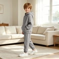 thumbnail image 5 of Mifsaly Toddler Boys Girls 2 Piece Fleece Tracksuit Outfits Solid Color Long Sleeve Hoodie and Jogger Pants Kids Outdoor Warm Fall Winter Casual Activewear, 5 of 9