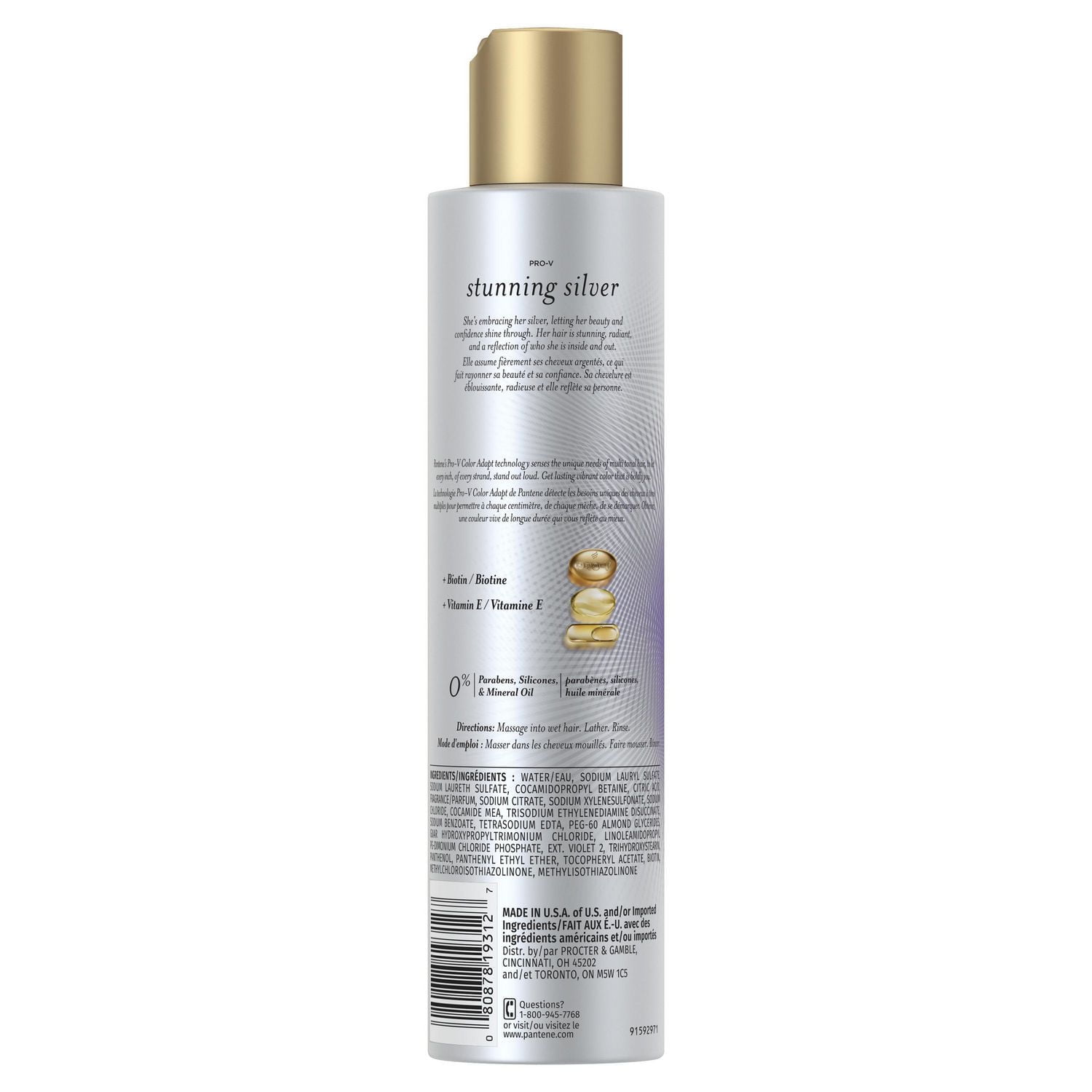 Pantene Stunning Silver Brightening Purple Shampoo for Dyed Gray and Silver Hair, Paraben Free