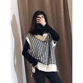 thumbnail image 3 of Women Houndstooth Pattern Knit Sweater Vest Sleeveless Loose V-Neck 90s Waistcoat Pullover Knitwear Top, 3 of 8