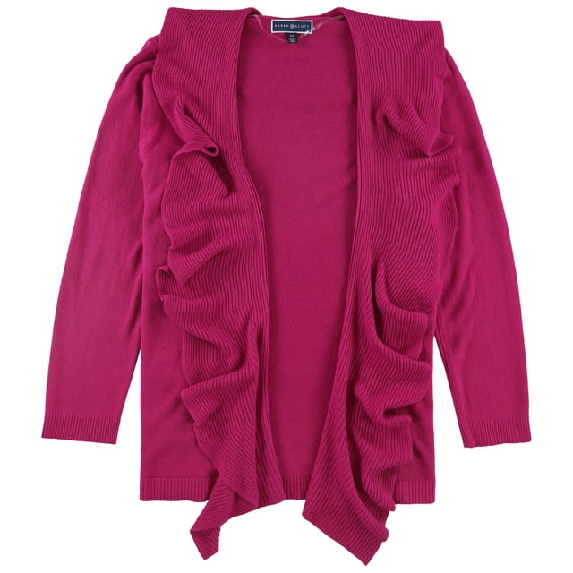 Karen Scott Womens Ruffled Cardigan Sweater, Pink, Plus Size, 2X