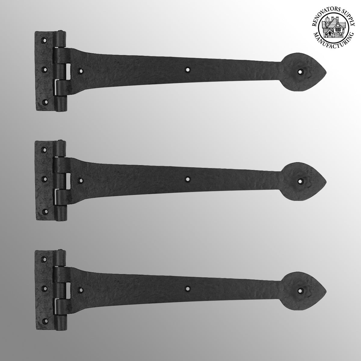 Renovators Supply Black Wrought Iron Strap Hinge 15 in Spade Tip Strap Gate and Door Hinges w/Hardware, Pack of 3