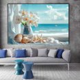 thumbnail image 2 of Mudket Coastal Window Scene with Flowers and Seashells Canvas Wall Art, Floral Nautical Wall Decor, Framed Ready to Hang Artwork for Living Room Bedroom - 12"L x 8"W, 2 of 10