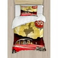 thumbnail image 3 of Vintage Duvet Cover Set King Size, Welcome to Texas Signboard Poster with Cadillac Art Car Cowboys Town Rodeo Design, Decorative 3 Piece Bedding Set with 2 Pillow Shams, Multicolor, by Ambesonne, 3 of 3