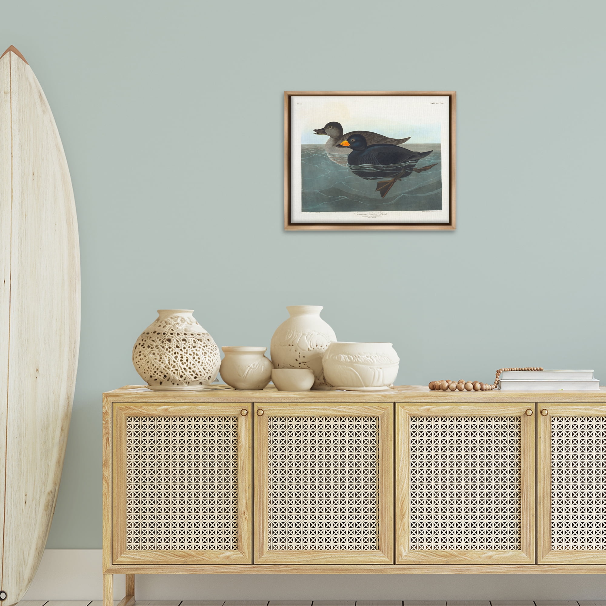 Stupell Industries Classic American Scoter Duck Animals Painting Brown Floater Framed Canvas Art Print Wall Art, 21 x 17