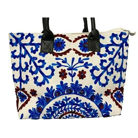 Large size Vintage Look Embroidered Multi Color Tote Zip Bag for Womens ...