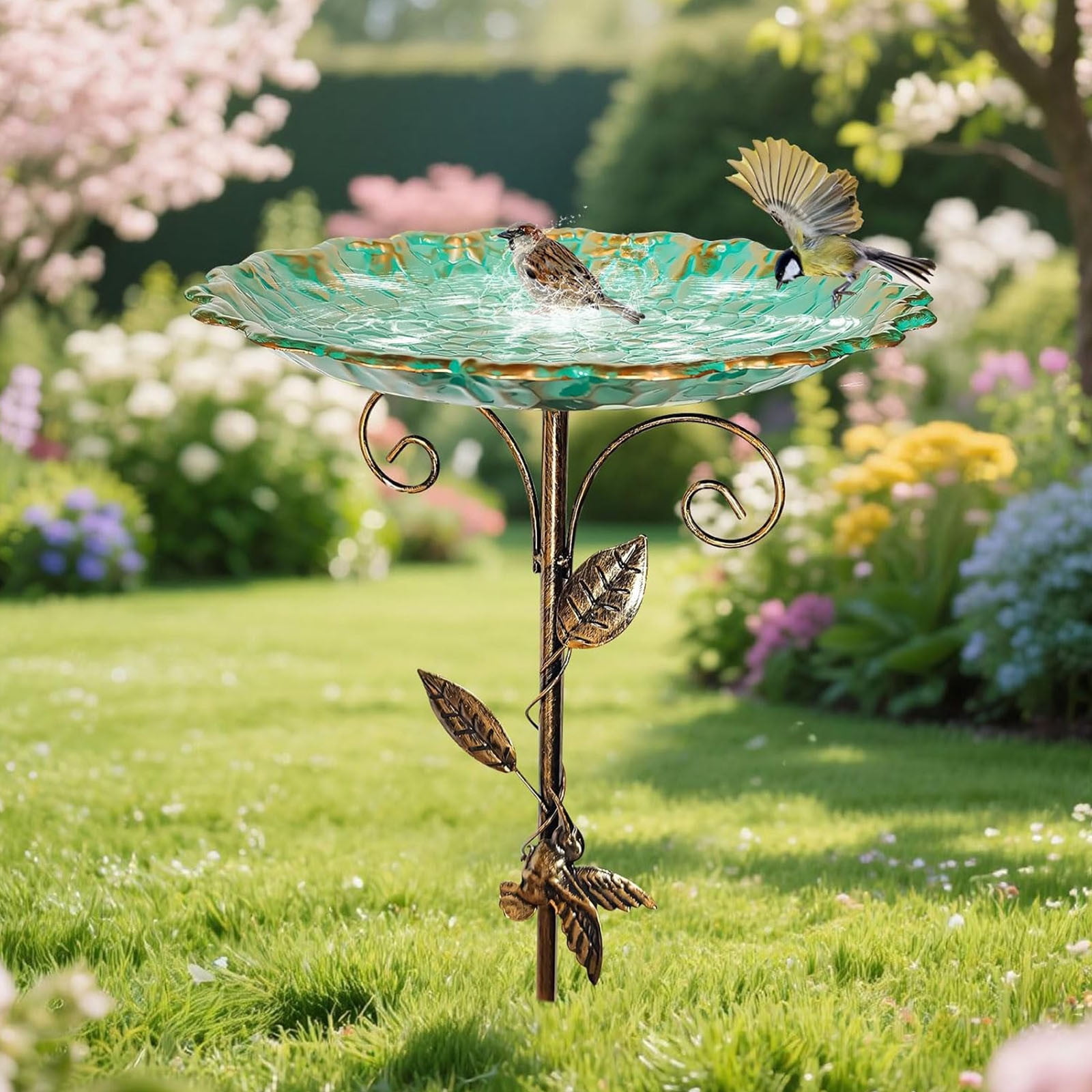 Large 77cm Garden Metal Bird Bath Standing Water Bowl for Wild Birds Outdoor Decor