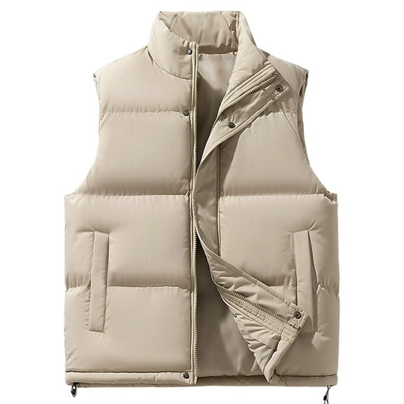 TIANZEN Solid Color Concealed Zipper Vest Padded Warm Sleeveless Quilted Jacket Winter Outdoor Insulated Layer Matrix Jacket Oversized Fashion Bags Men