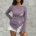 thumbnail image 4 of ATOYSOY Women's Fashion Pullover Long Sleeve Tees Fall Winter Casual Shirts Irregular Hem Crew Neck Sweatshirts Hollow Out Outwear Loose Ripped Tops Knitted Sweaters Purple XL, 4 of 5