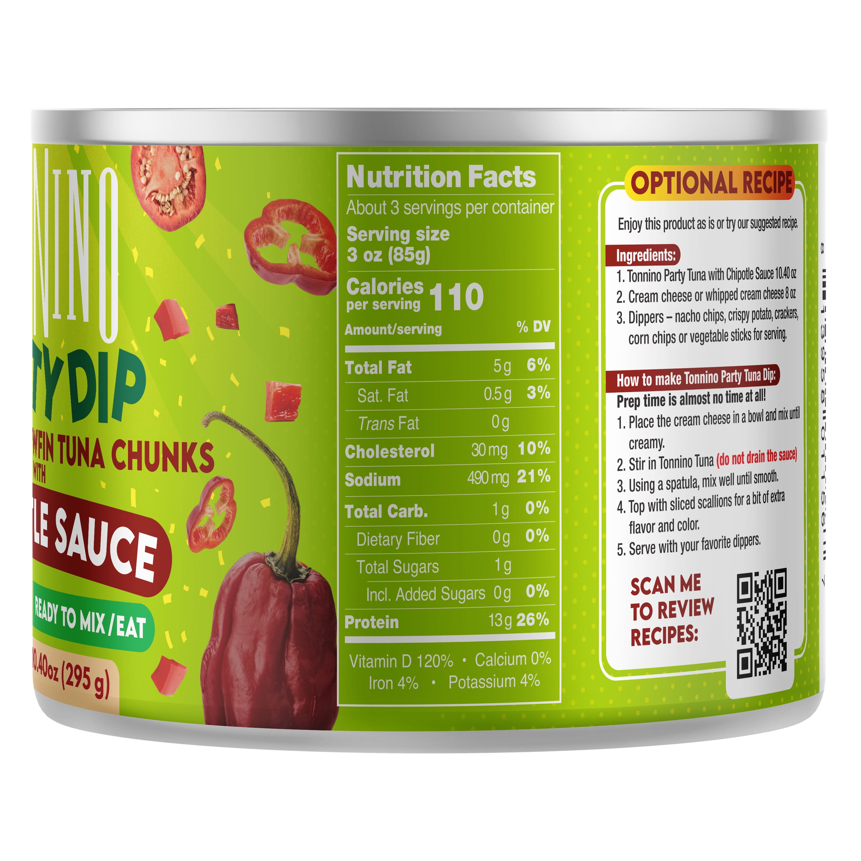 (2 pack) Tonnino Premium Yellowfin Tuna with chipotle sauce, 10.40 oz, Can, Wild Caught