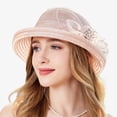 thumbnail image 7 of OOOUM Womens Elegant Floral Straw Hats Rolled Brim Lightweight Breathable Sun Hat Summer Beach Vacation Hats Pink, 7 of 7