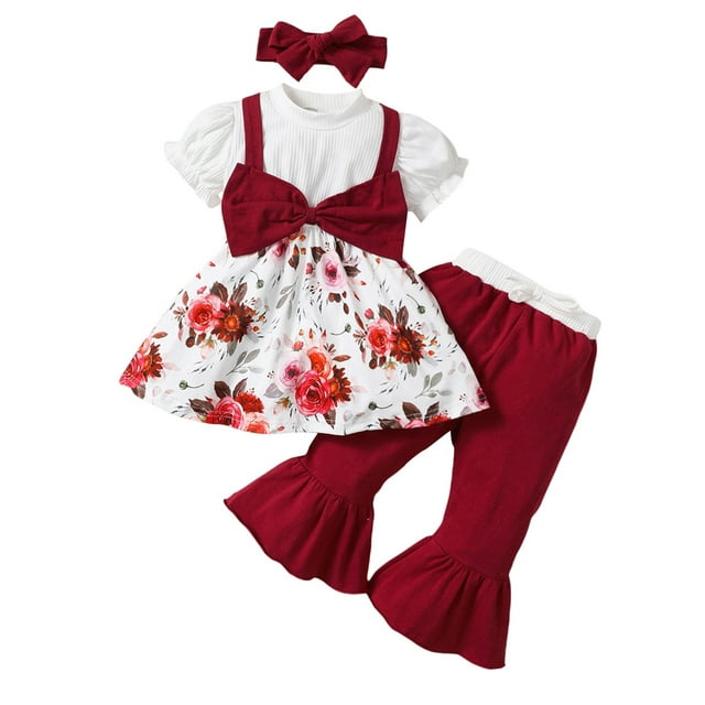 xiaxaixu Bambin Filles 3Pcs Automne Tenues, Manches Longues / Courtes Patchwork Tops + Pantalon Évasé + Bandeau Ensemble