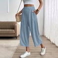 thumbnail image 4 of Miluxas Womens Comfortable Lightweight Wide Leg Trousers Pull on Elastic Waist Cropped Pants with Pockets for Business Casual Blue, 4 of 8