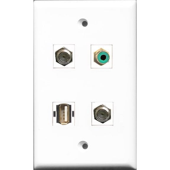 RiteAV 1 Port RCA Green 2 Port Coax Cable TV- F-Type and 1 Port USB A-A Wall Plate