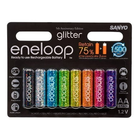 The Best Rechargeable Batteries 2011 SANYO NEW 1500 eneloop glitter limited edition 8-color 8 Pack AA Ni-MH Pre-Charged Rechargeable Batteries + 2 holders holds 8 aa