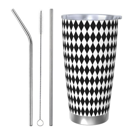 

Ocsxa Black And White Diamonds Pattern 20oz Travel Coffee Mug with Flip Lid Stainless Steel Insulated Insulated Coffee Mug Thermal Cup with Splash Proof Sliding Lid-Straw Three-piece Set