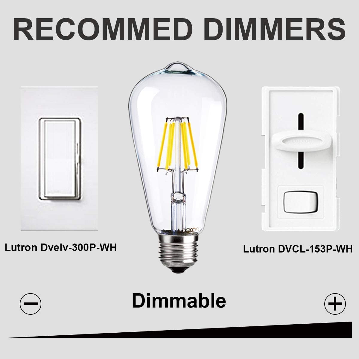 LED Edison Bulb,Dimmable,Vintage Style Light Bulbs,6W 5500K - 6000K Bright Daylight White,E26/E27 Base 6-Pack Antique Bulb by LUXON