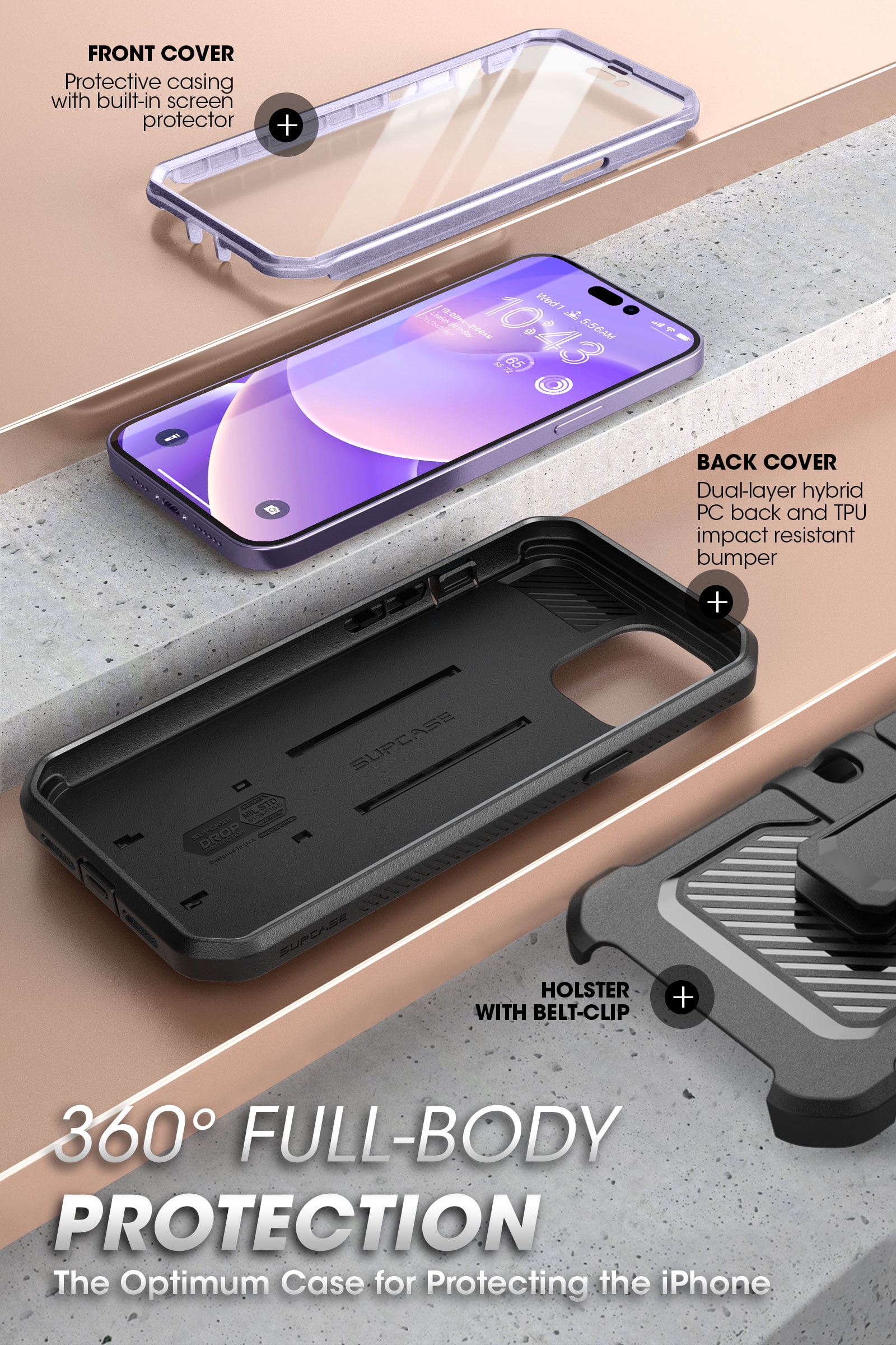 SupCase Unicorn Beetle Pro - Protective case for cell phone - rugged - MagSafe compatibility - polycarbonate, thermoplastic polyurethane (TPU) - deep purple - 6.7" - for Apple iPhone 14 Pro Max