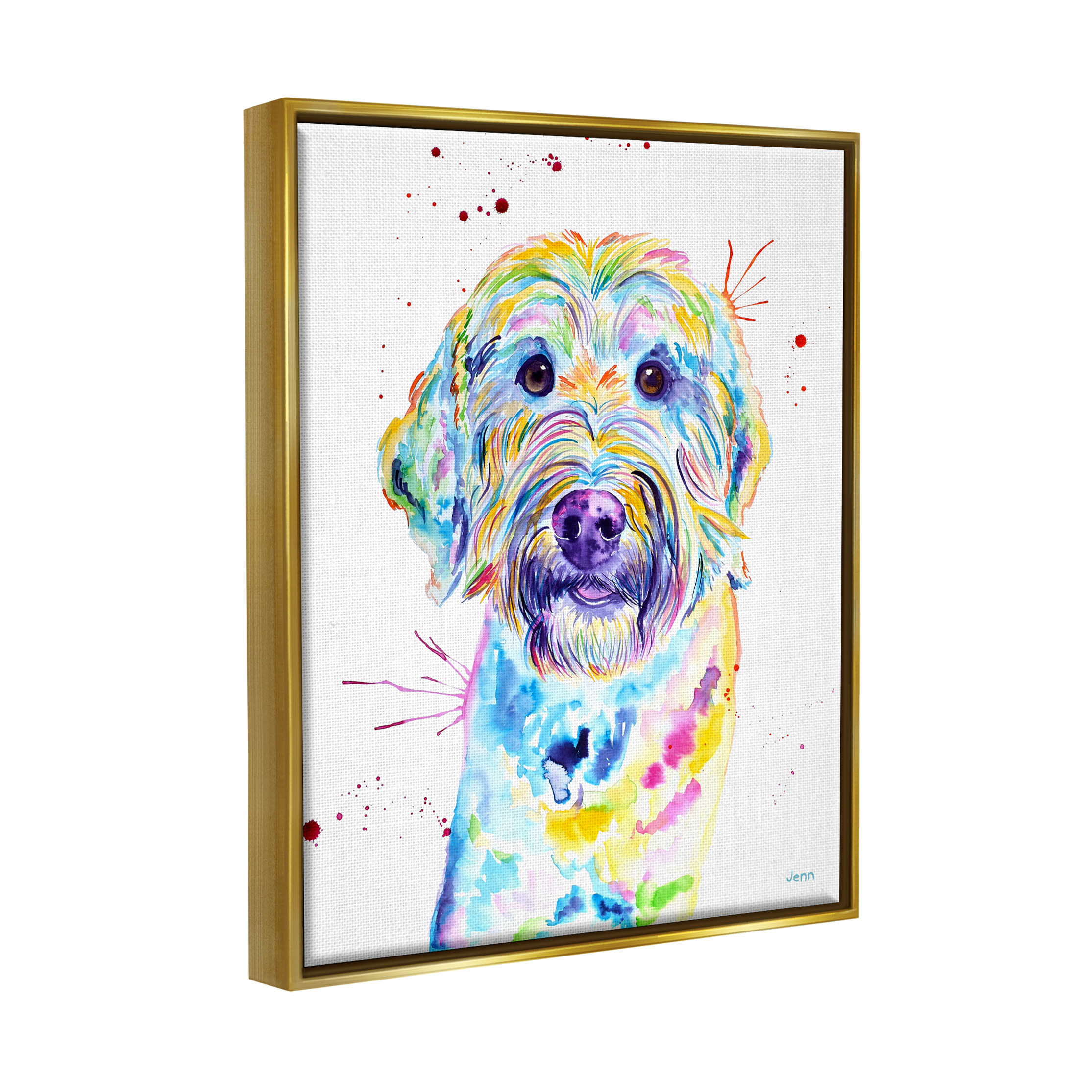 Vivid Goldendoodle Dog Pet Animals & Insects Graphic Art Metallic Gold Framed Art Print Wall Art