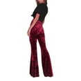 thumbnail image 2 of Frontwalk Women Palazzo Pants High Waist Flare Pant Wide Leg Bell Bottom Ladies Solid Color Trousers Gold Velvet Claret M, 2 of 3