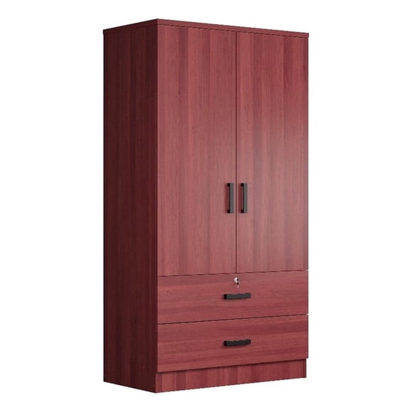 Better Home Products Grace Wood 2-Door Wardrobe Armoire with 2-Drawers Mahogany